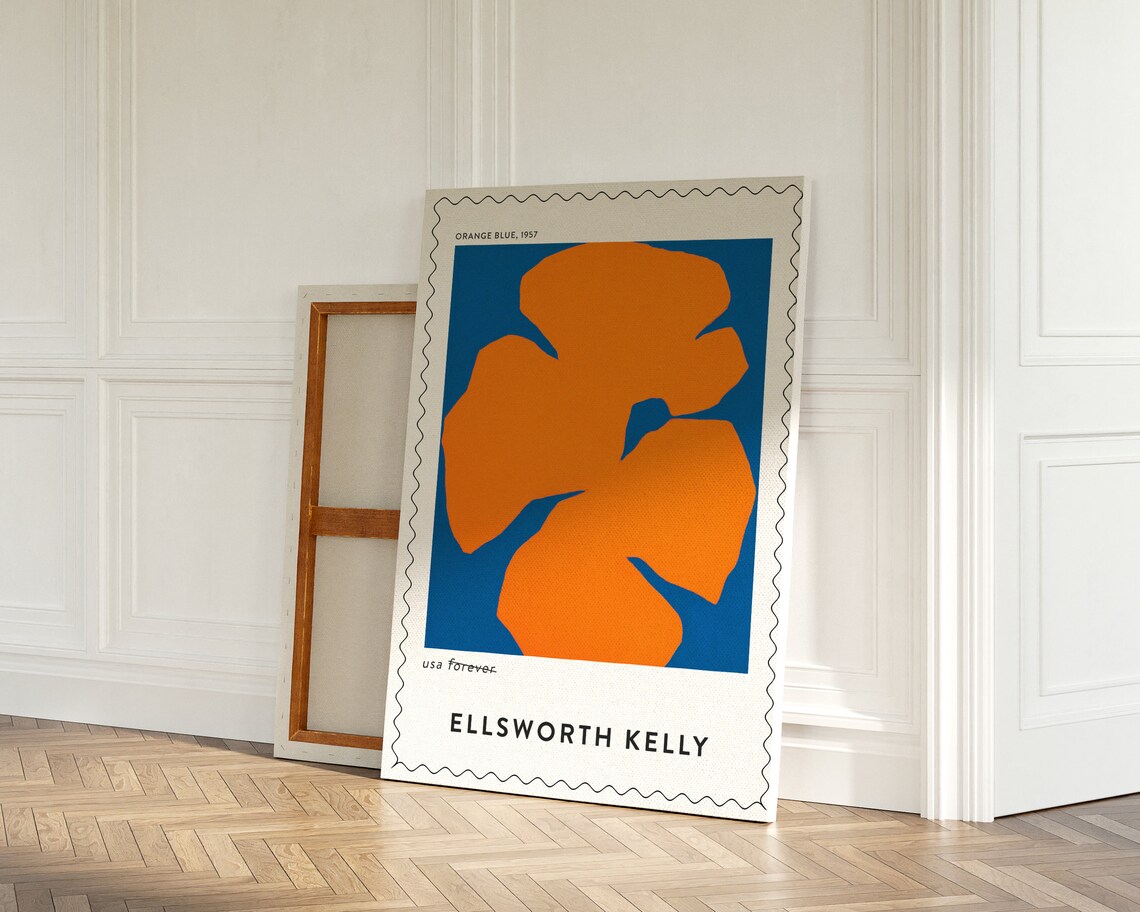 Ellsworth Kelly Orange Blue 1957 Bold Organic Shapes Stamp Art Poster - Image 3