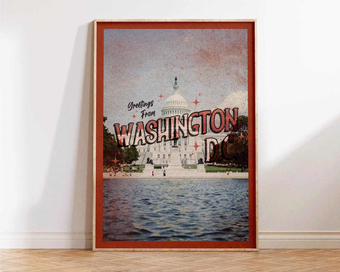 Greetings From Washington DC Red Border US Capitol Travel Poster - Image 3