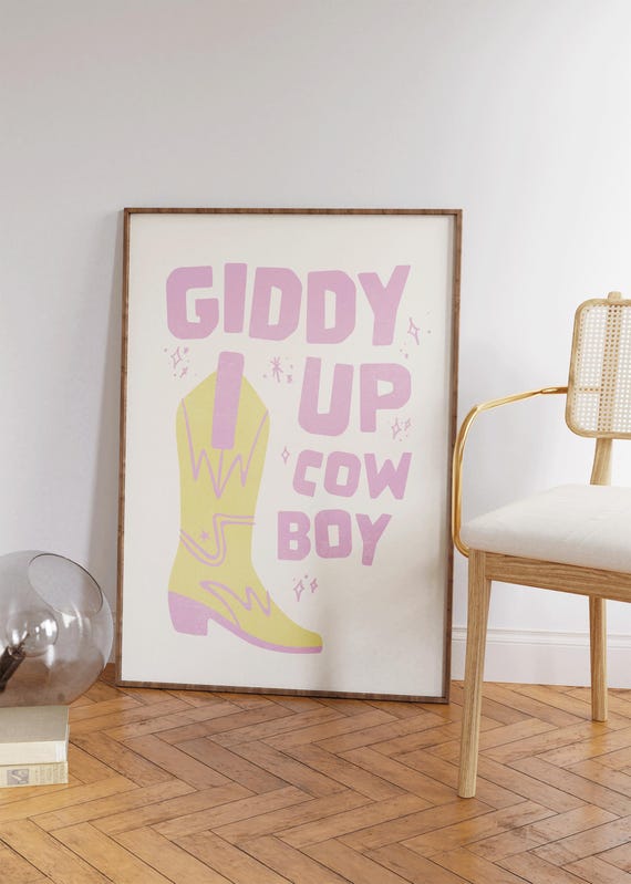 Giddy Up Cowboy Print Funny Wall Art Cowboy Wall Art Funny Gifts Large Living Room Prints Preppy Apartment Decor Western