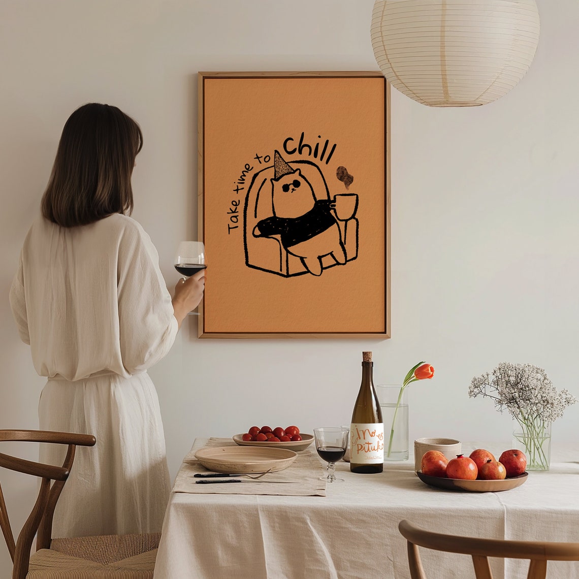 Take Time to Chill Funny Cat Doodle Sunglasses Coffee Humor Poster - Image 3