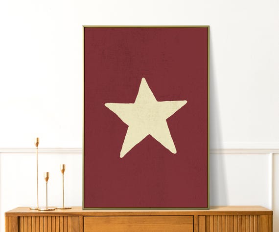 Retro Hand Drawn Star Wall Art Maroon Wall Art Red Wall Art Stars Print Nursery Wall Decor Cute Trendy Wall Art Modern Bedroom Decor