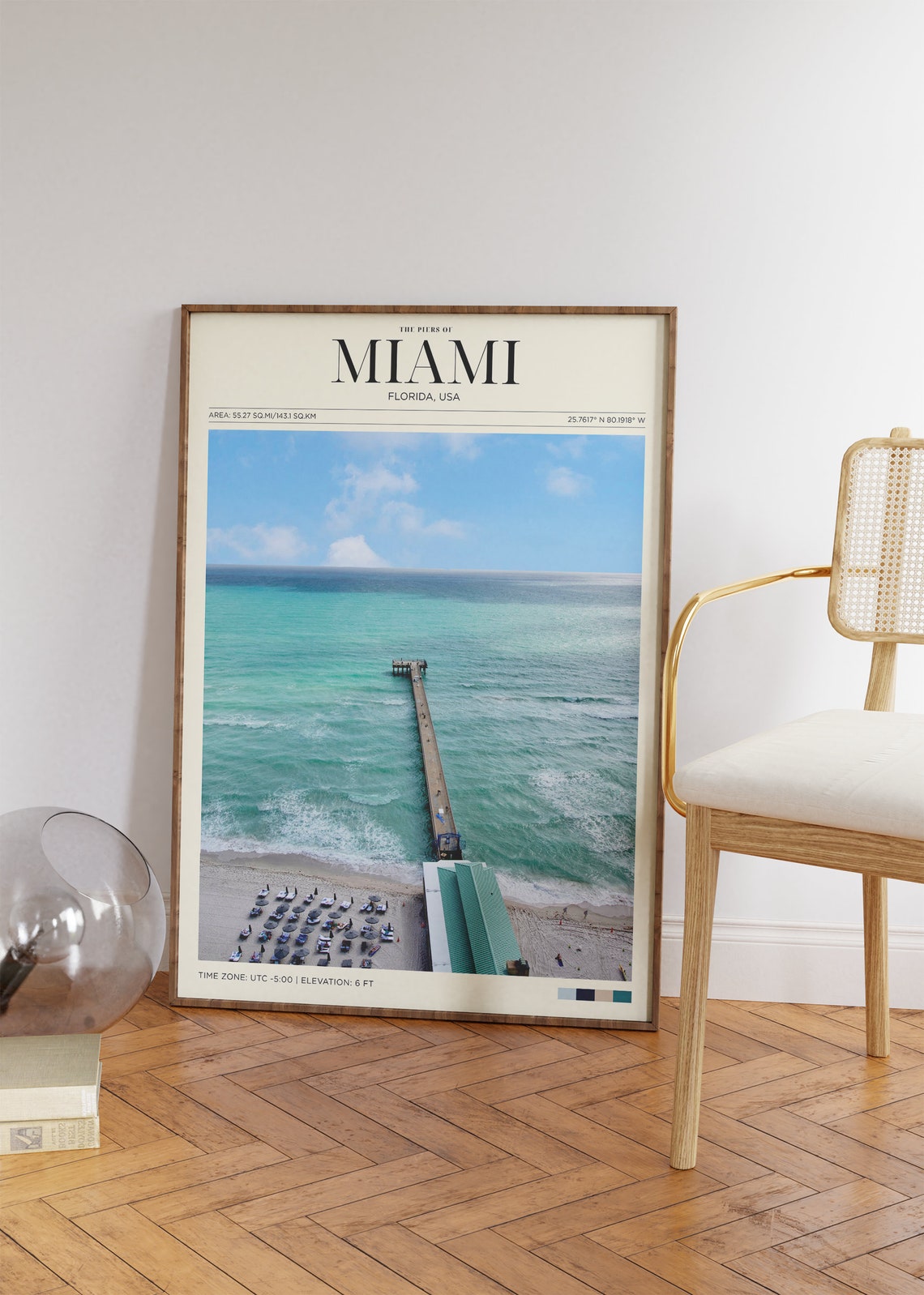 Miami Florida Aerial Pier Beach Turquoise Ocean Waves Travel Poster - Image 2