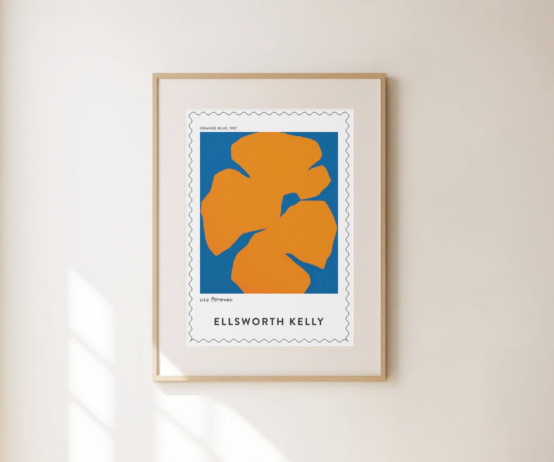 Ellsworth Kelly Orange Blue 1957 Bold Shape Postage Stamp Art Print - Image 3
