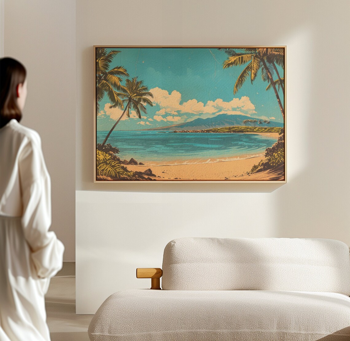 Retro Tropical Beach Bay Palms Turquoise Water Vintage Coastal Art Poster - Image 3