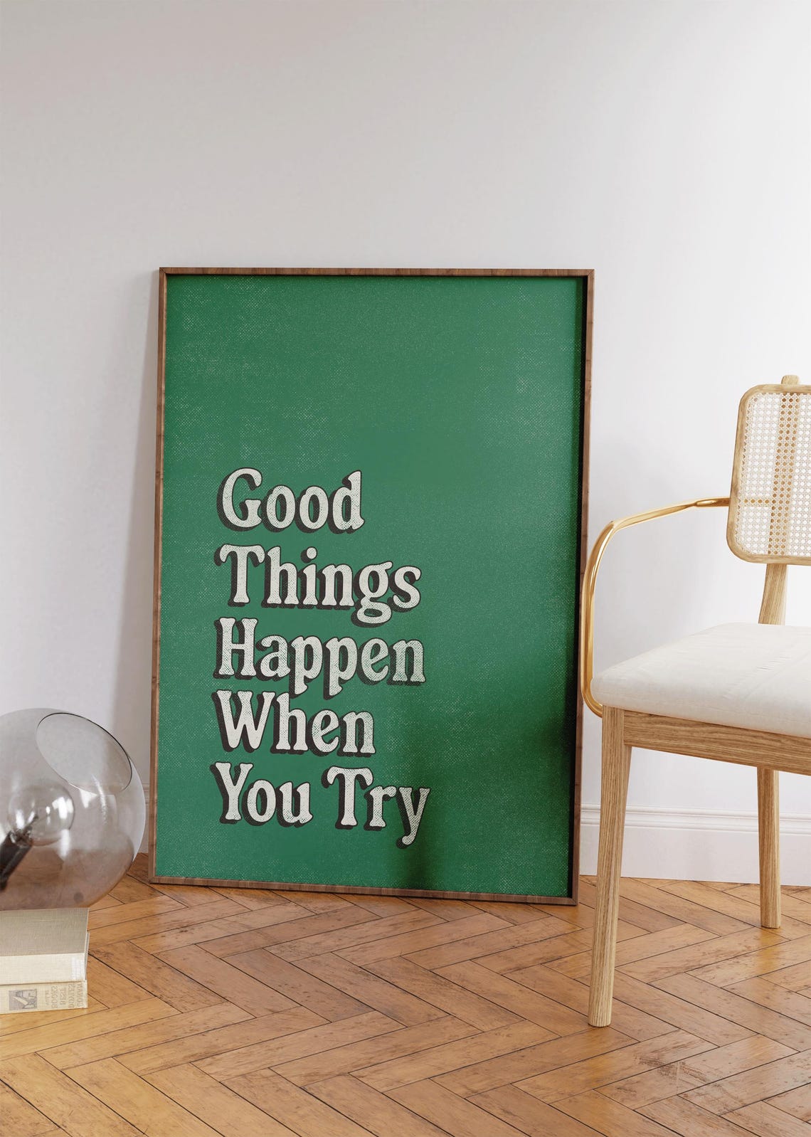 Good Things Happen When You Try Retro Green Affirmation Quote Poster - Image 3