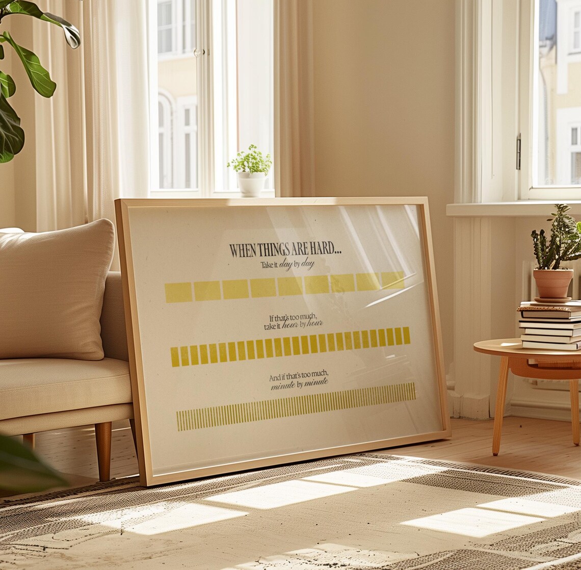 When Things Are Hard Day By Day Yellow Bar Mental Health Wall Art Print - Image 2