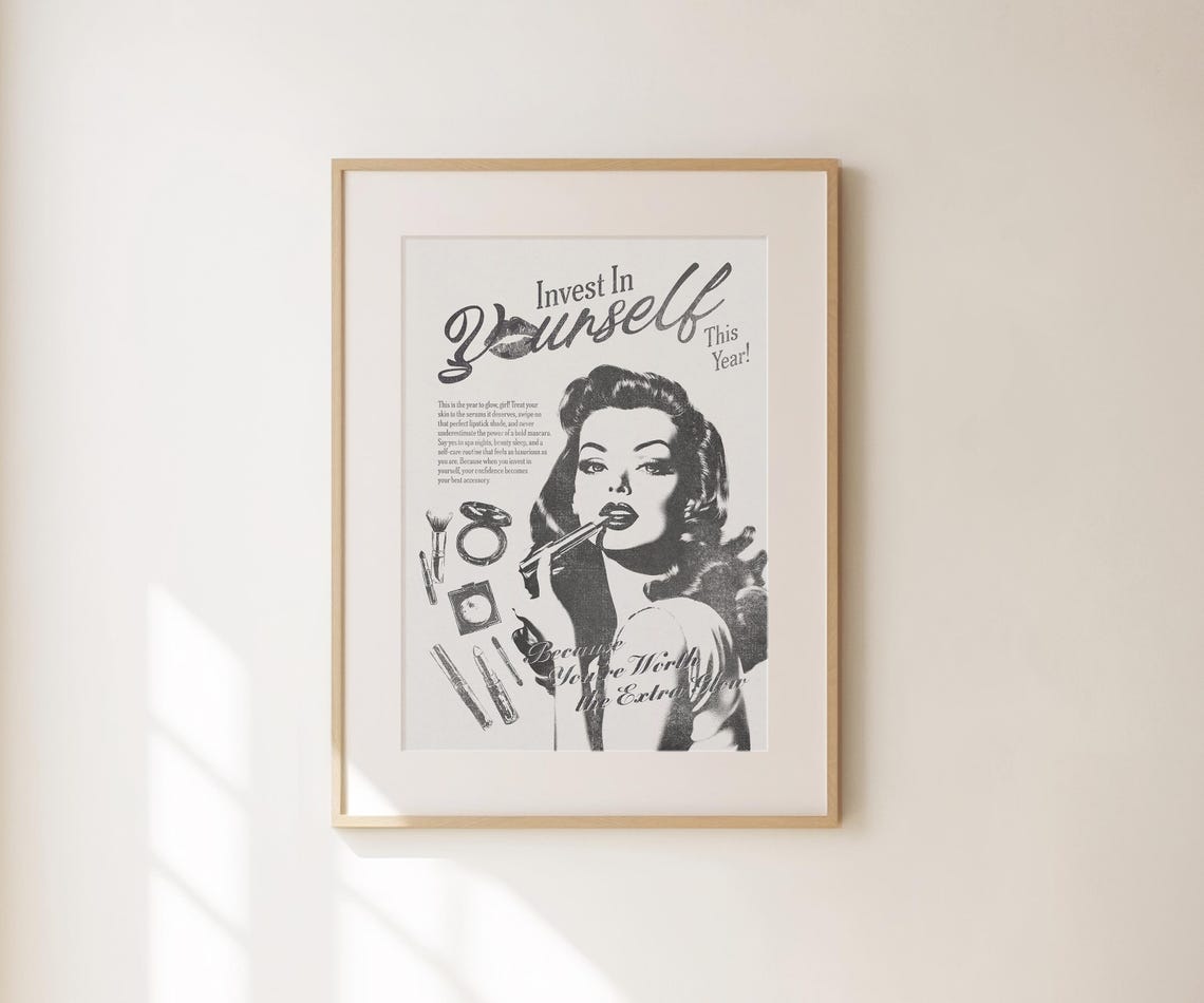 Invest In Yourself Retro Beauty Ad Black White Vintage Glow Poster - Image 4