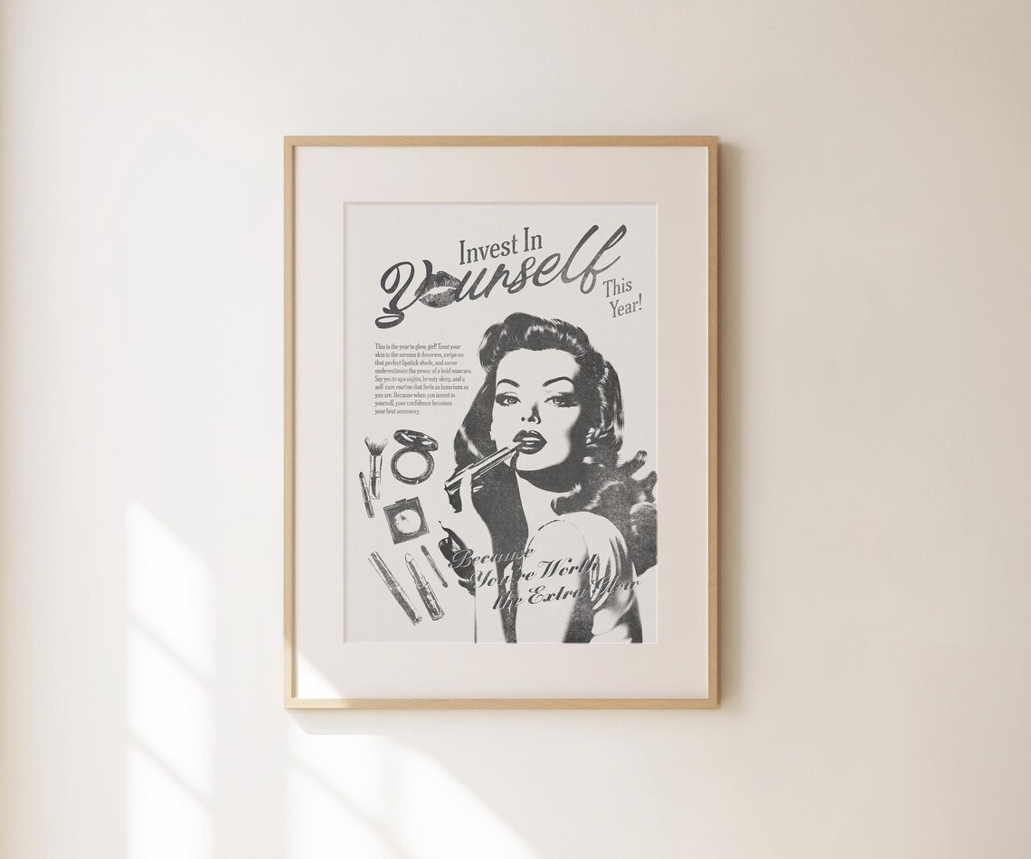 Invest In Yourself Wall Art New Yorker Retro Print Feminist Print Girly Wall Art Trendy Preppy Apartment Decor Feminine Pink Wall Art - Image 4