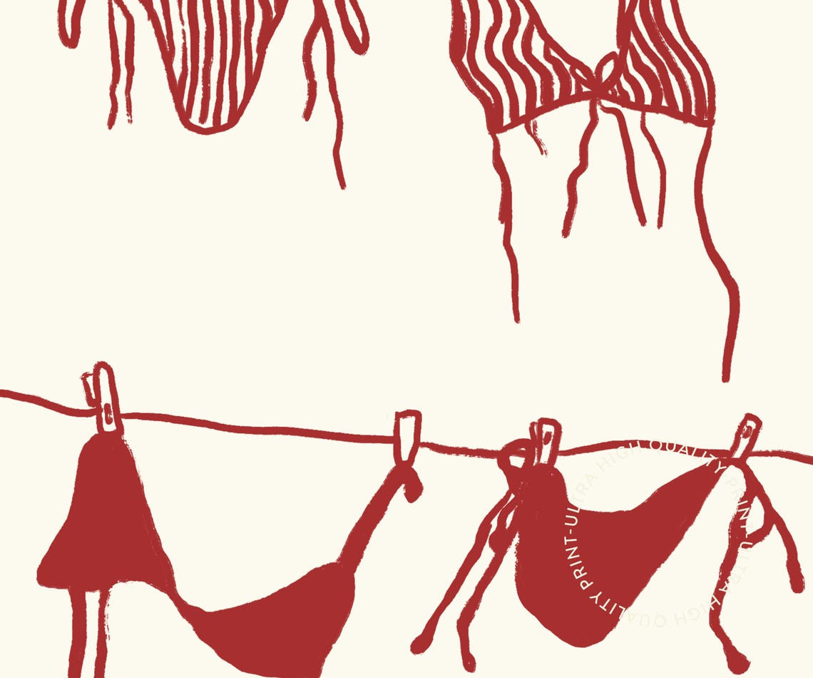 Red Bikini Clothesline Beach Club Coastal Line Art Wall Poster - Image 5