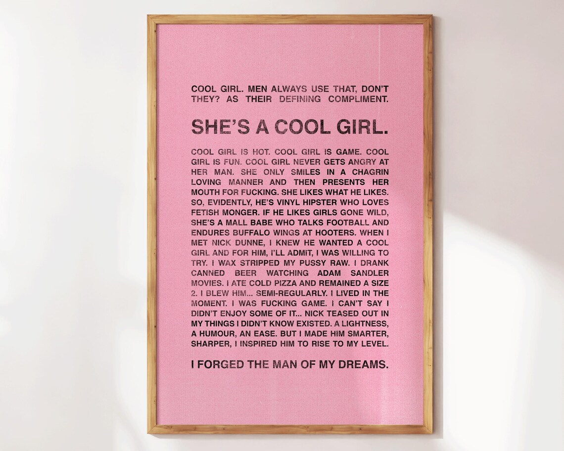 Gone Girl Movie Cool Girl Monologue Pink Typography Quote Poster - Image 2