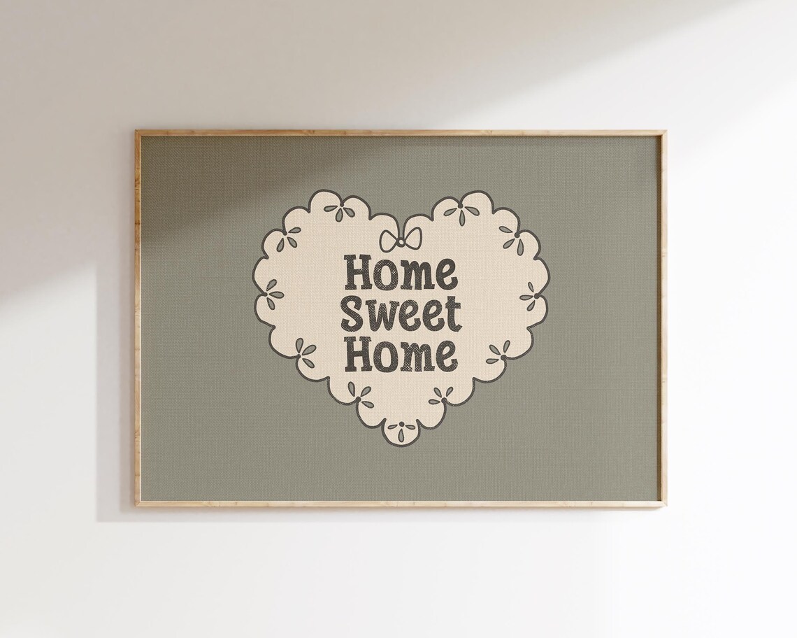 Home Sweet Home Sage Green Scalloped Heart Neutral Cozy Wall Art