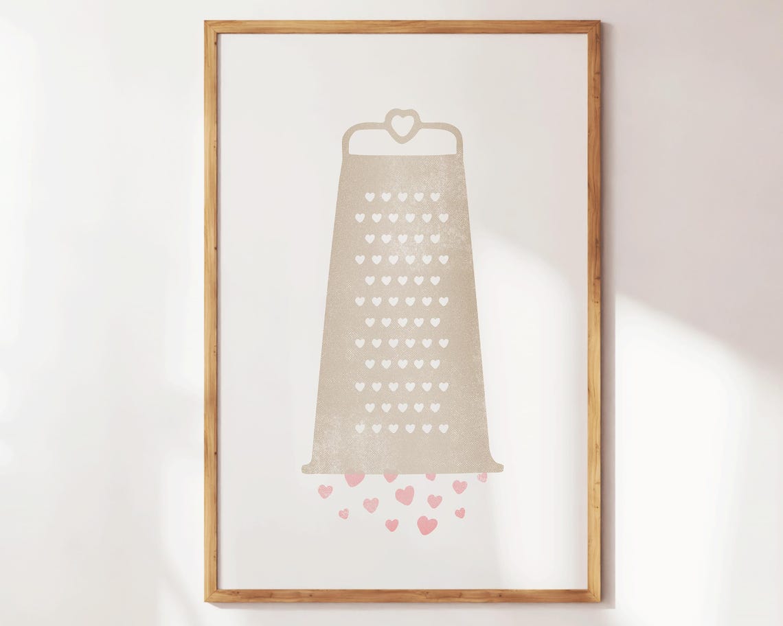 Grate Love Cheese Grater Hearts Pun Neutral Cream Funny Kitchen Poster - Image 2