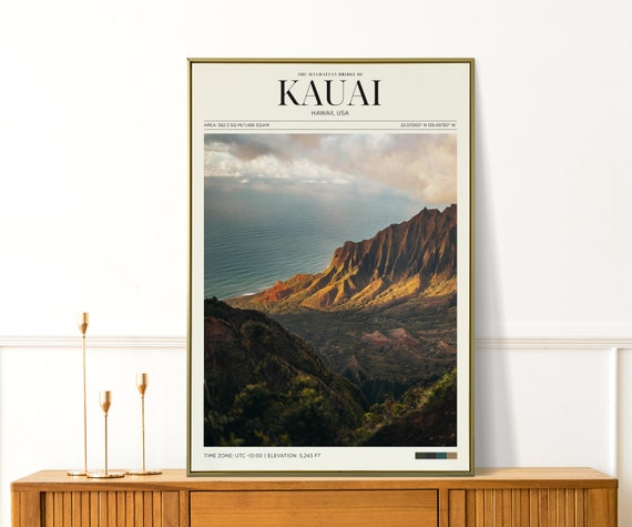 Travel Poster Hawaii Poster Kauai Poster Hawaii Vintage Poster Hawaiian Wall Art For Living Room Modern Island Office Wall Art