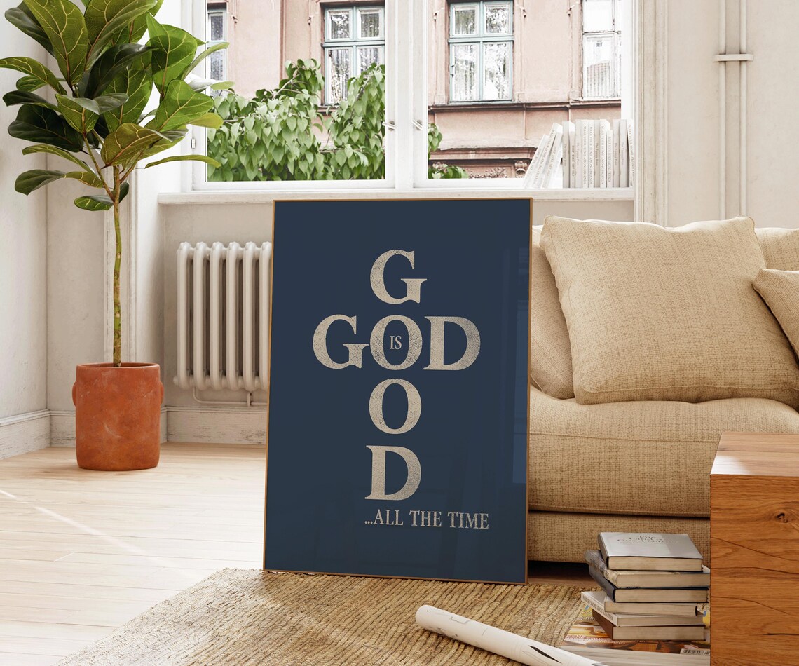 God is Good All the Time Navy Cross Typography Christian Faith Wall Art - Image 2