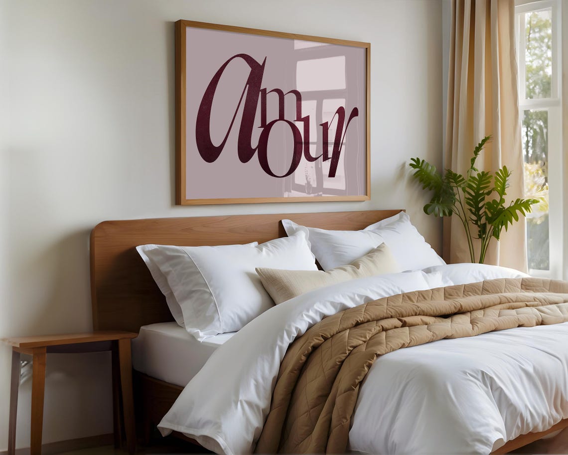 Amour Elegant Burgundy Script Rose French Romantic Typography Poster - Image 5