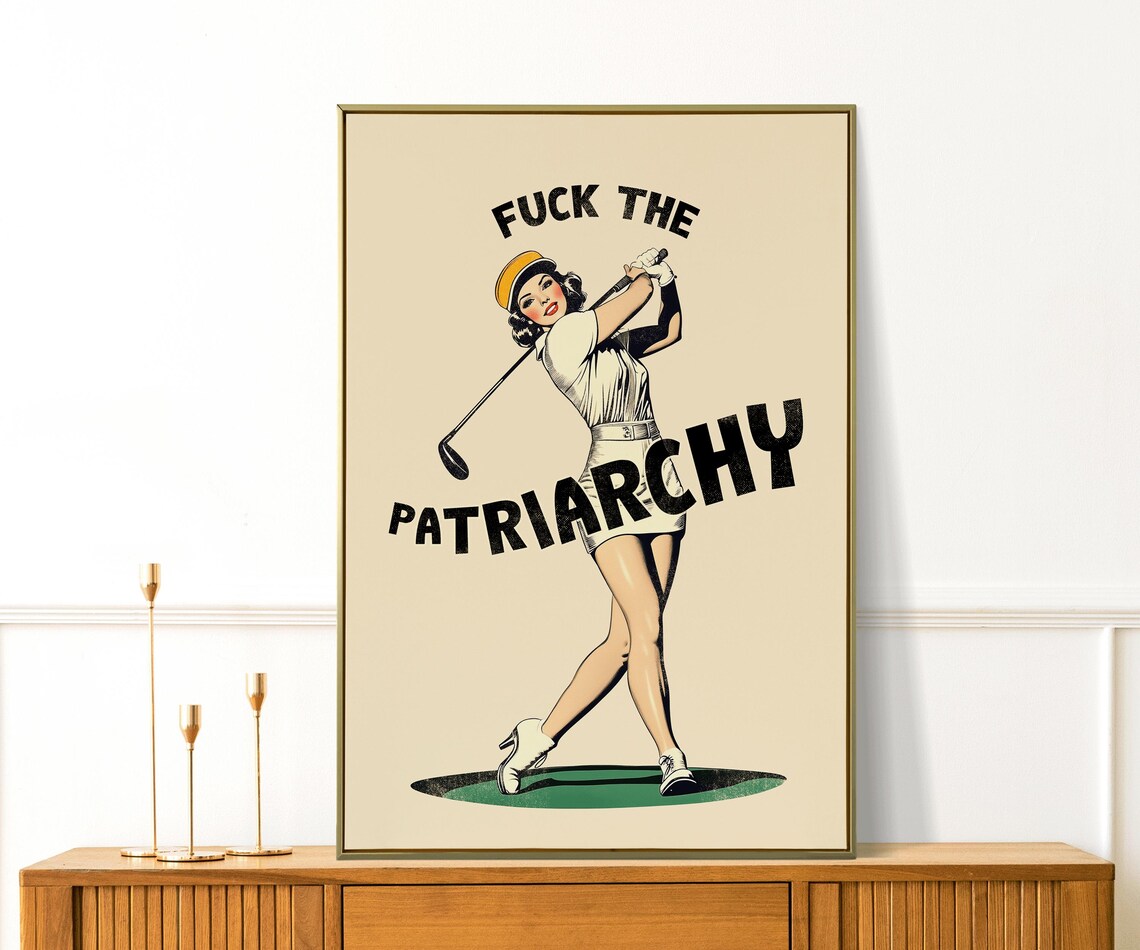 Fuck The Patriarchy Retro Golfer Woman Feminist Empowerment Poster - Image 2