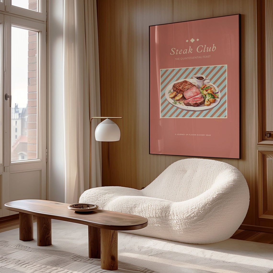 Steak Club Vintage Kitchen Meat Food Illustration Pink Poster - Image 4