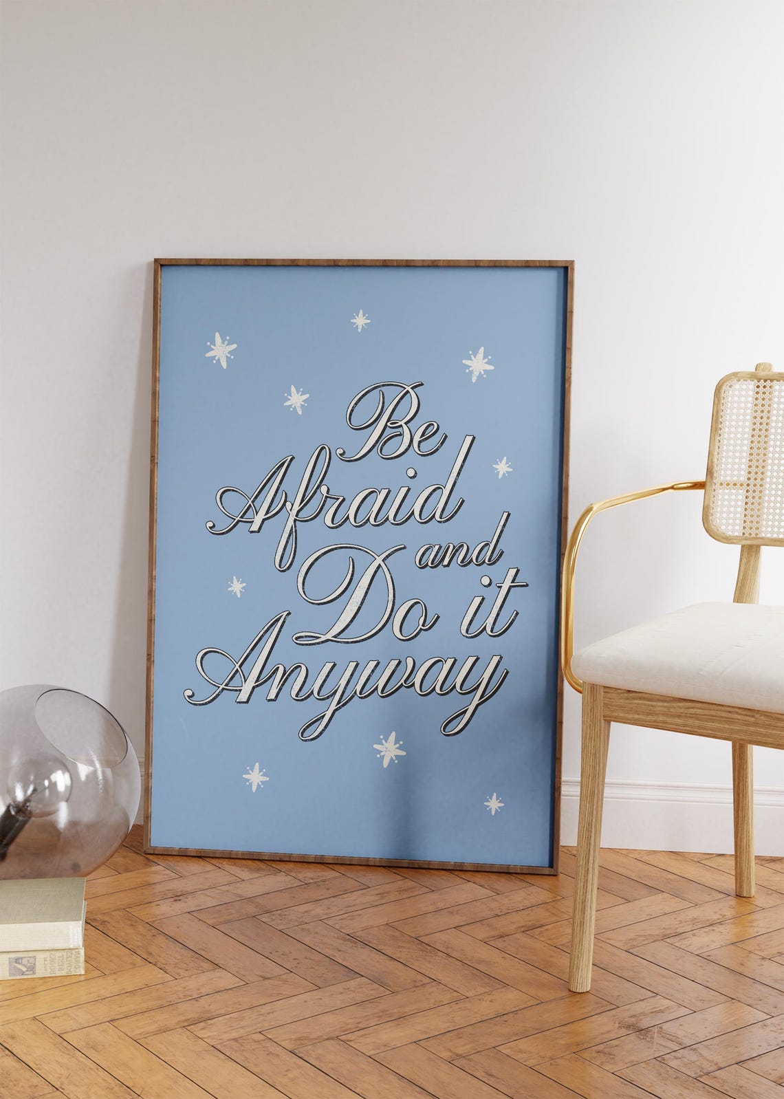 Be Afraid And Do It Anyway Blue Script Stars Motivational Poster - Image 4