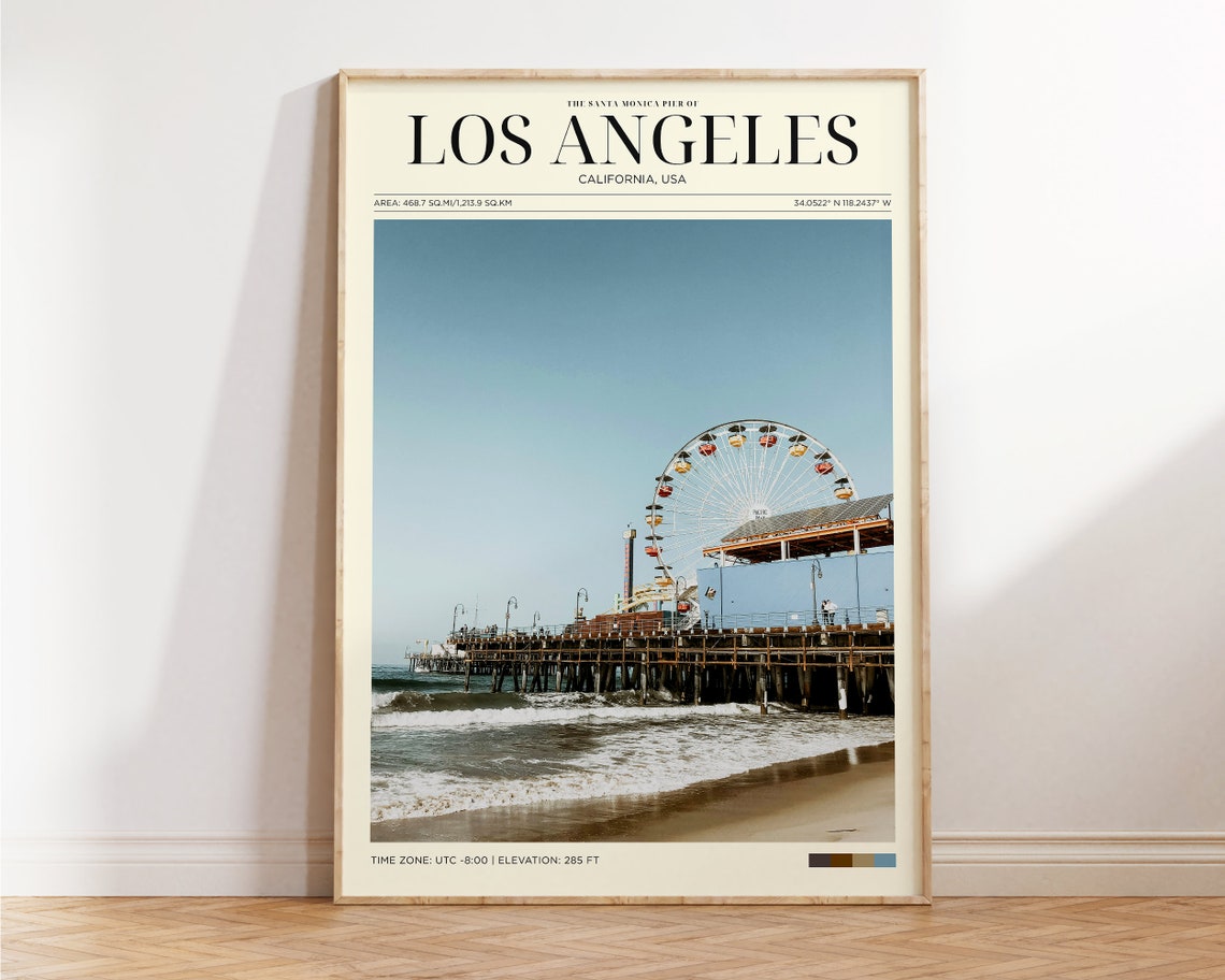 Travel Poster Los Angeles Poster Santa Monica Pier Wall Art For Living Room Vintage Posters In Los Angeles Print Modern Office Wall Art