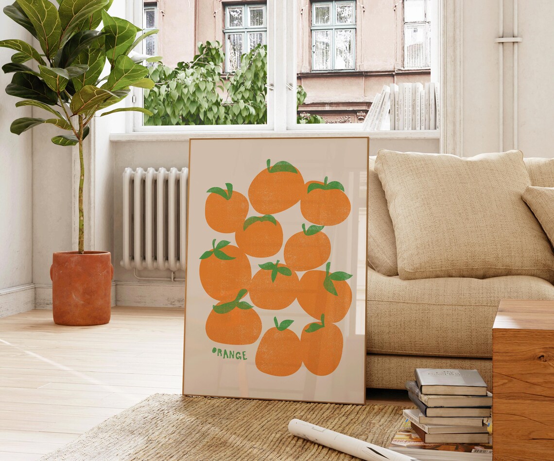 Orange Citrus Fruit Pattern Retro Illustration Aesthetic Kitchen Wall Art - Image 2