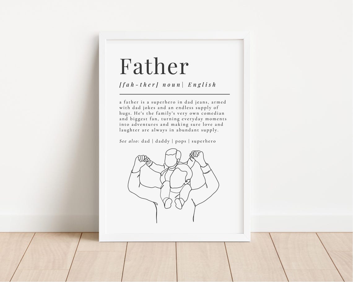 Father Definition Dictionary Dad Superhero Quote Line Art Print - Image 4