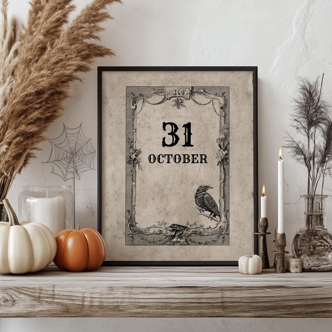 Vintage 31 October Halloween Crow Antique Gothic Style Poster