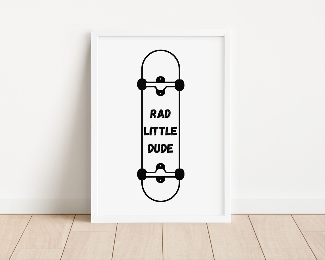 Rad Little Dude Skateboard Line Art Poster for Minimalist Boys Bedroom - Image 2