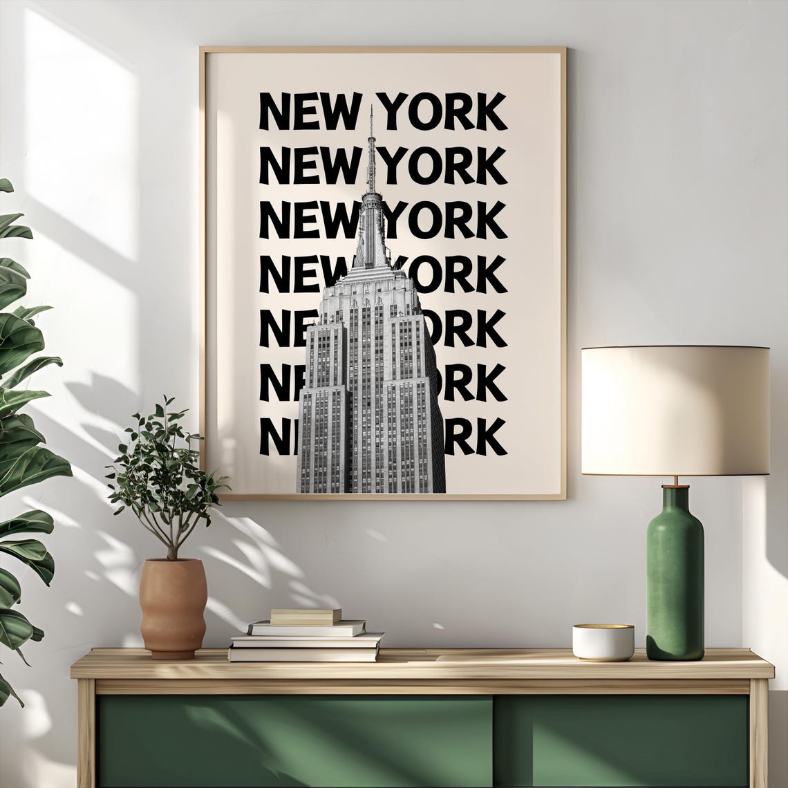 New York Retro Black Monochrome Empire State Building Travel Poster