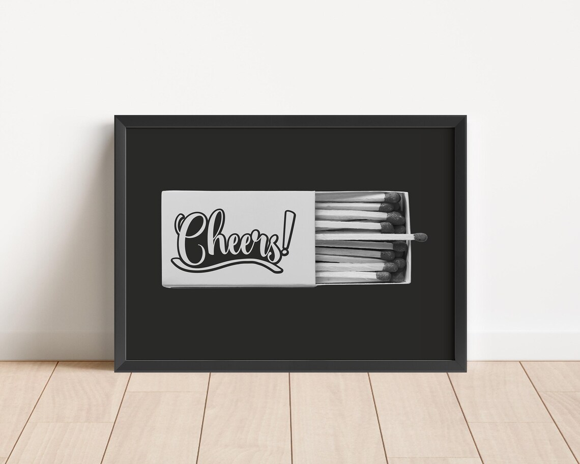 Cheers Matchbox Black and White Minimalist Photo Bar Cart Poster - Image 3