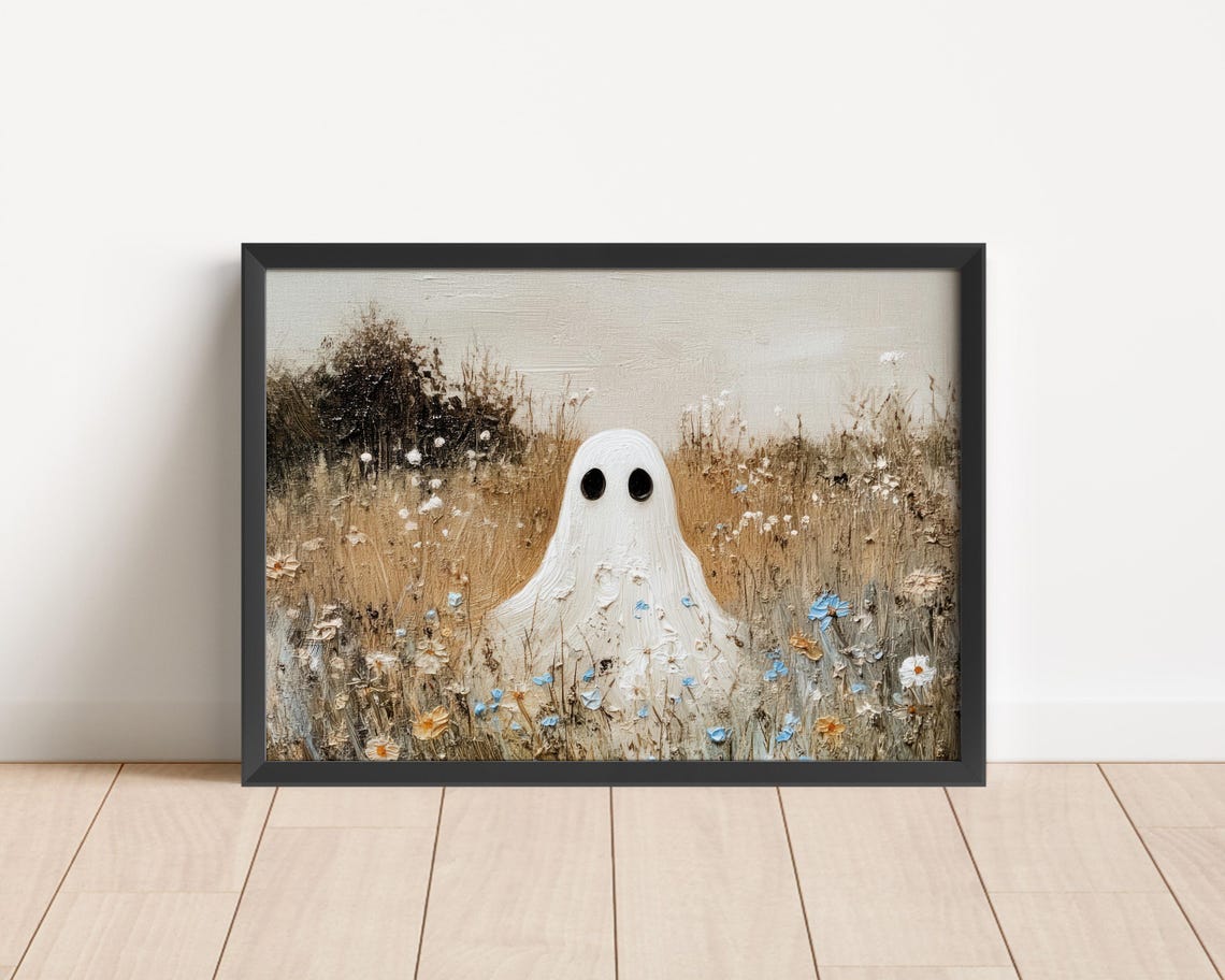 Sweet Ghost In Wildflower Meadow Textured Oil Painting Poster