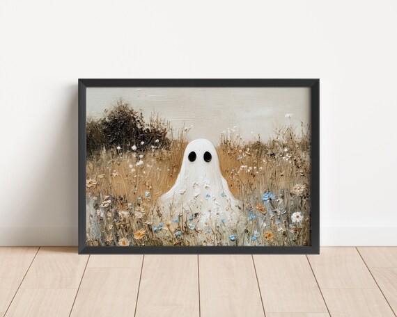 Sweet Ghost In Wildflower Meadow Textured Oil Painting Poster