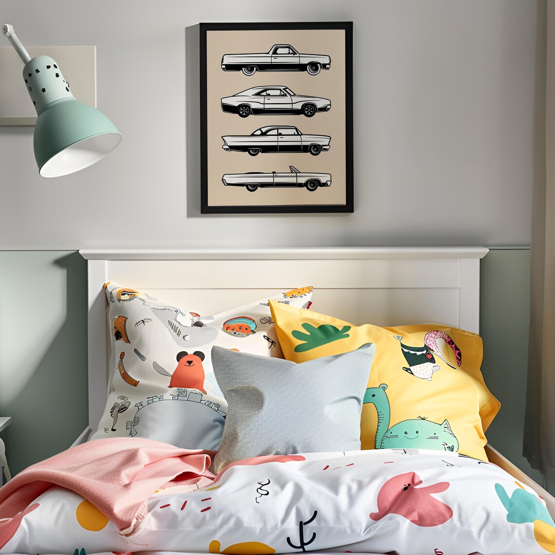 Four Vintage Classic Cars Side Profile Black Tan Boys Room Poster - Image 4