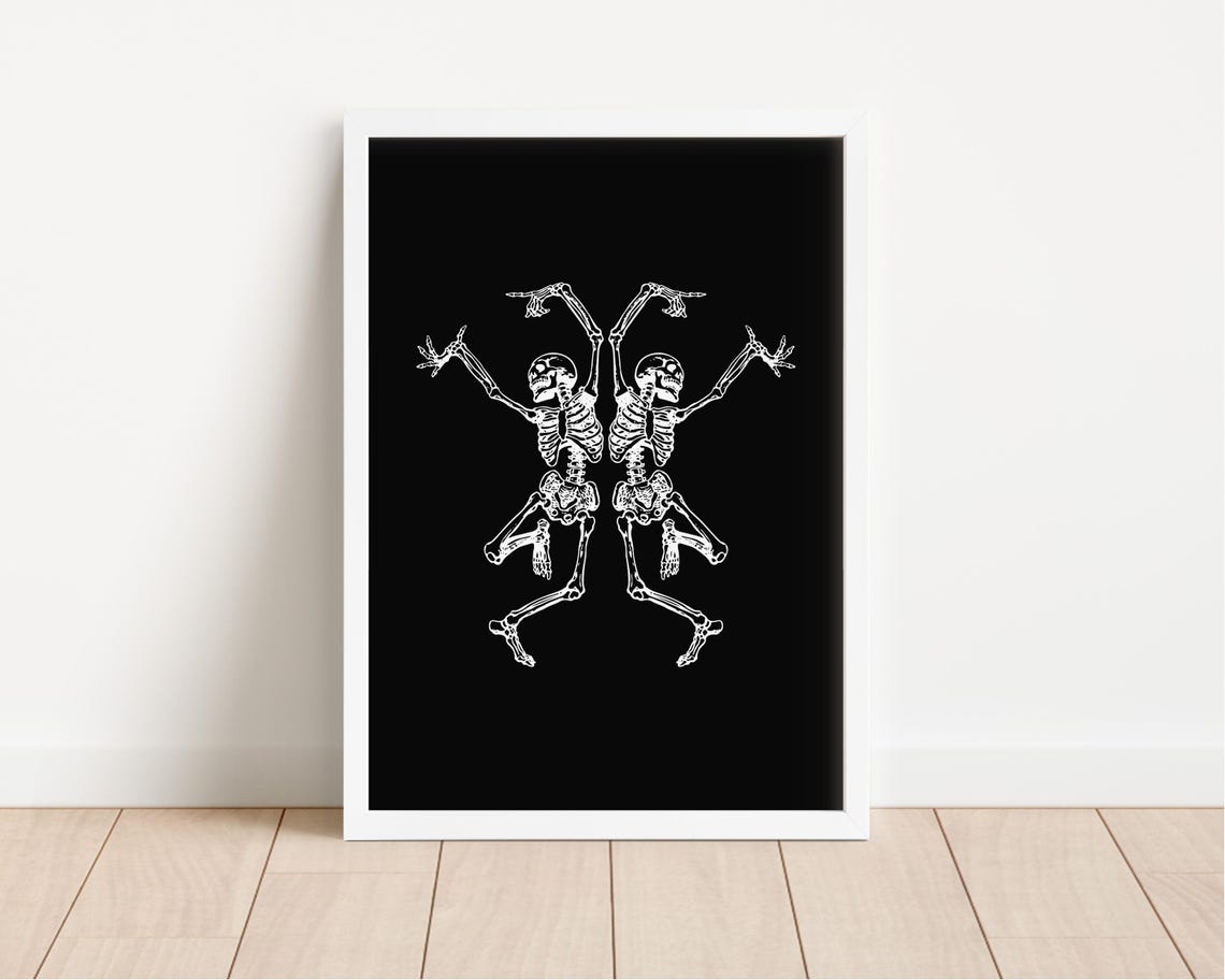 Dancing Skeletons Mirrored Pair Gothic Black Halloween Poster - Image 2
