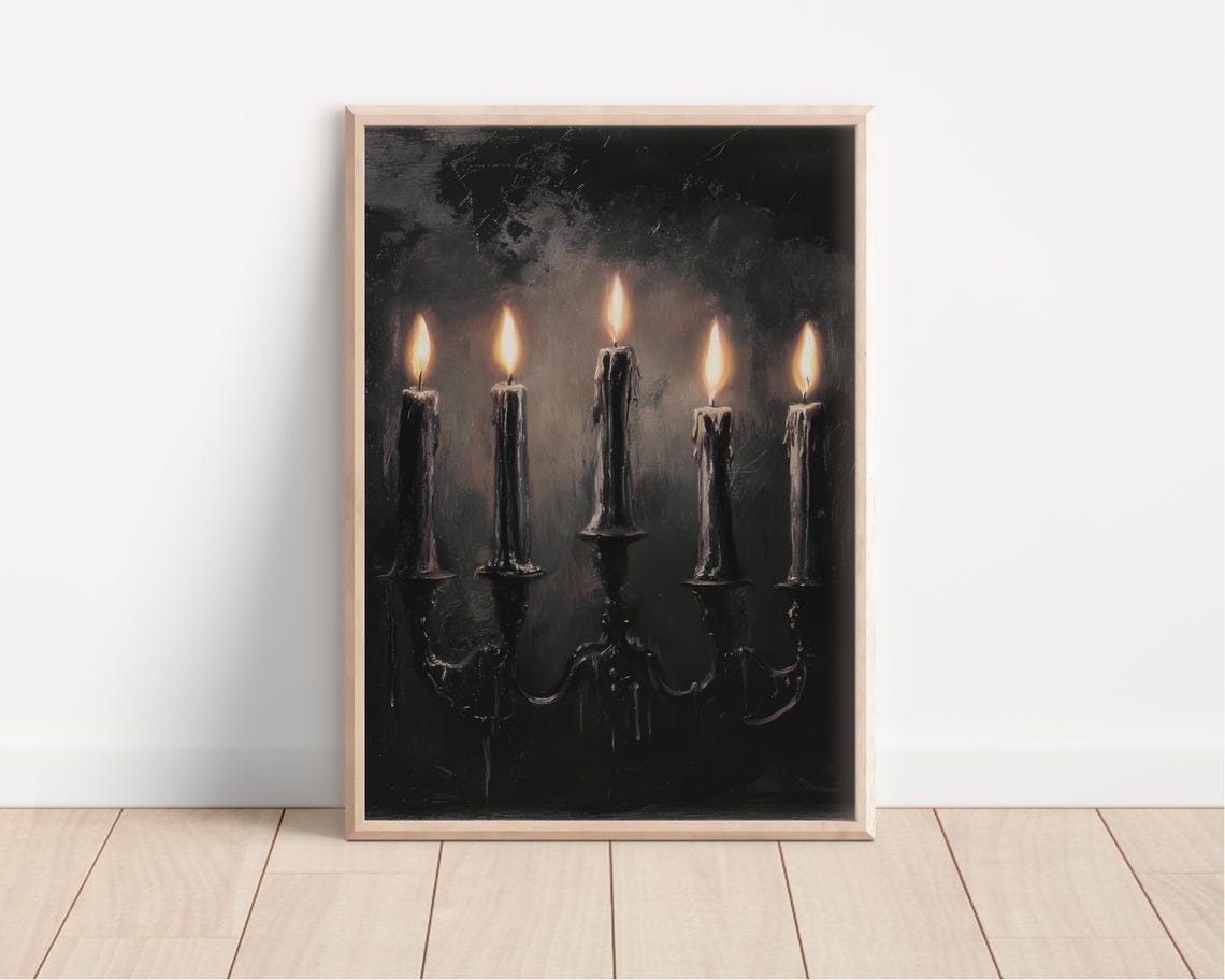 Gothic Vintage Black Candelabra Five Lit Candles Dark Poster - Image 3