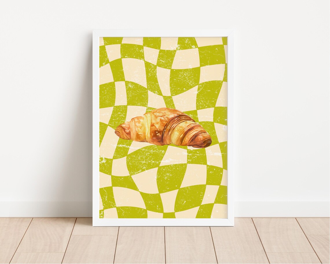 Croissant Cute Kitchen Wall Art Print Aesthetic Kitchen Decor Trendy Kitchen Wall Art Pastry Print Kitchen Wall Art Home Decor Green - Image 2