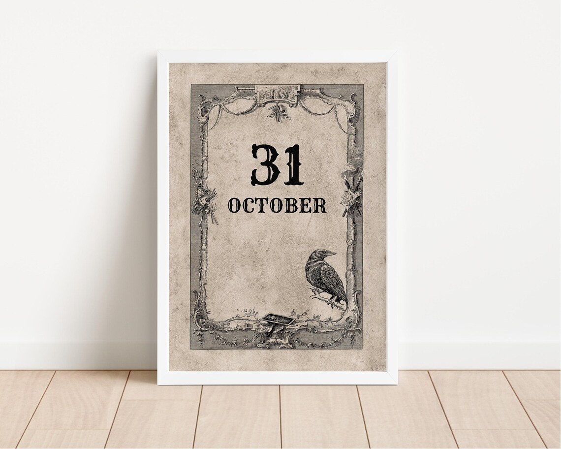 Vintage 31 October Halloween Crow Antique Gothic Style Poster - Image 2