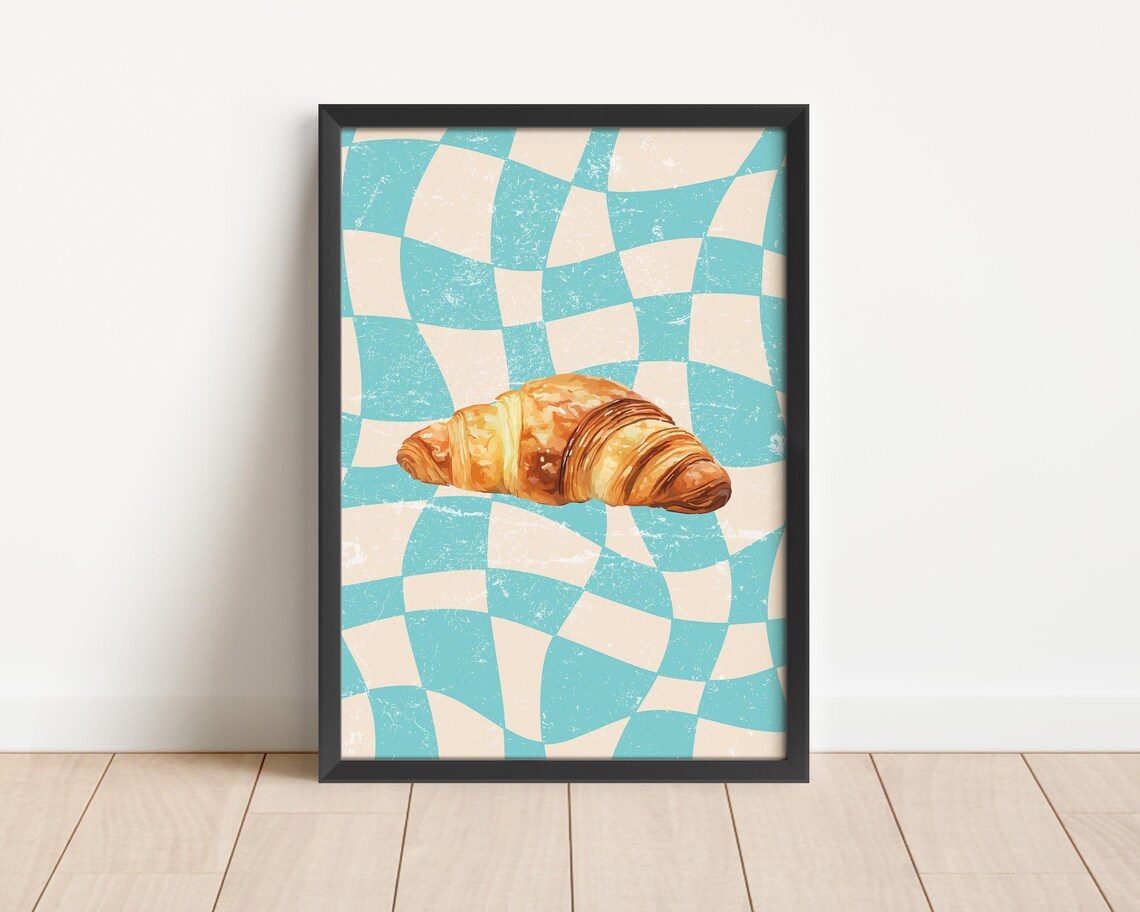 Croissant Cute Kitchen Wall Art Print Aesthetic Kitchen Decor Trendy Kitchen Wall Art Pastry Print Kitchen Wall Art Home Decor Blue - Image 3