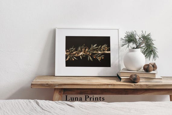 Holiday Botanical Art, Moody Winter Christmas Print