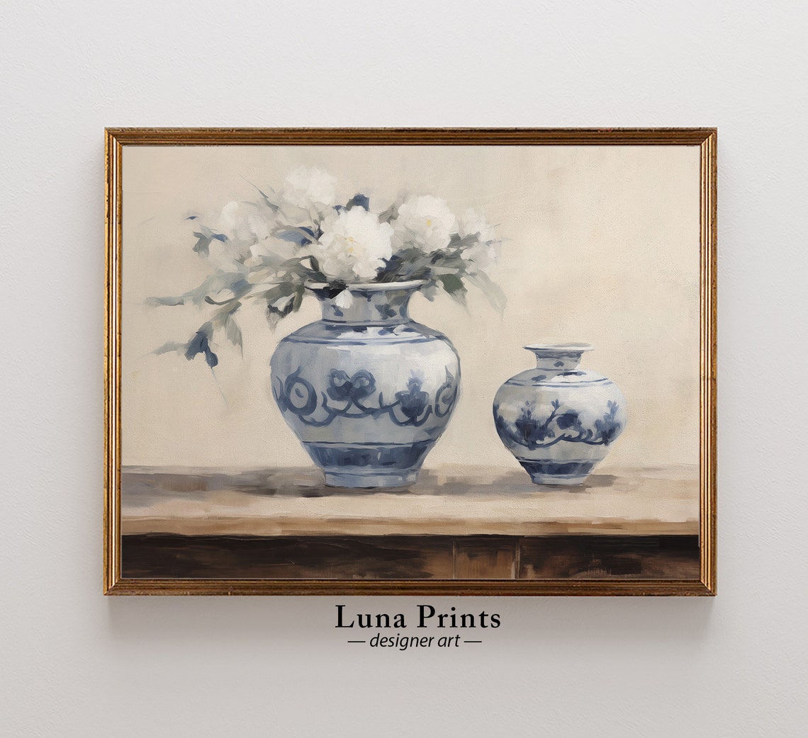 Blue White Ginger Jars Chinoiserie Floral Still Life Porcelain Poster