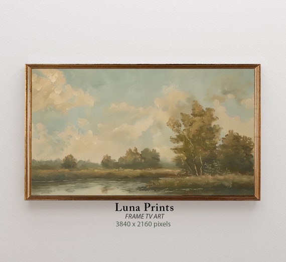Lake Landscape Painting Tv Art Vintage Artwork Muted Toned Spring Screensaver