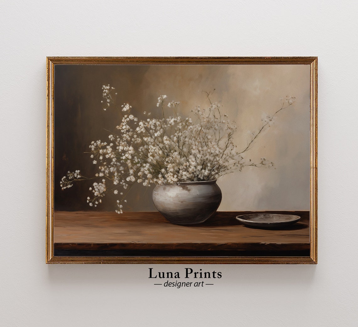 Rustic Spring Flowers Painting, Vintage Floral Art Print
