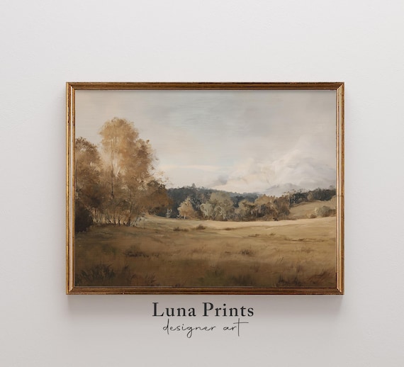 Golden Autumn Field Trees Fall Landscape Vintage Oil Painting Poster