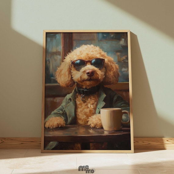 Golden Doodle Dog Coffee Shop, Funny Pet Portrait