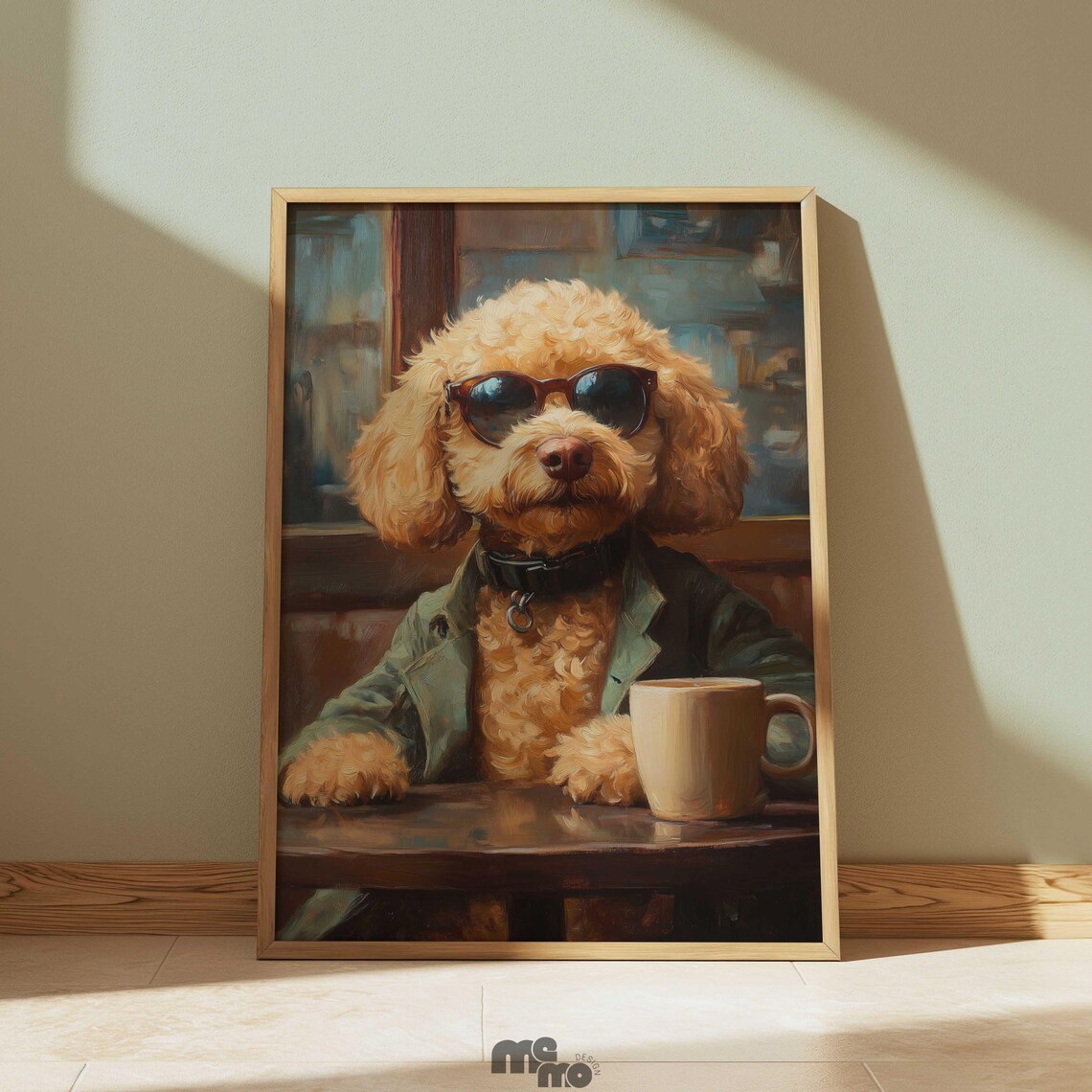 Golden Doodle Dog Coffee Shop, Funny Pet Portrait