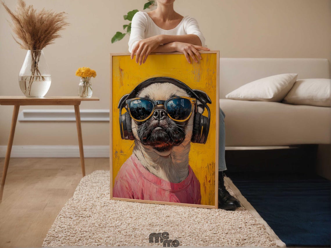 DJ Pug, Funny Pet Portrait Art Print - Image 6