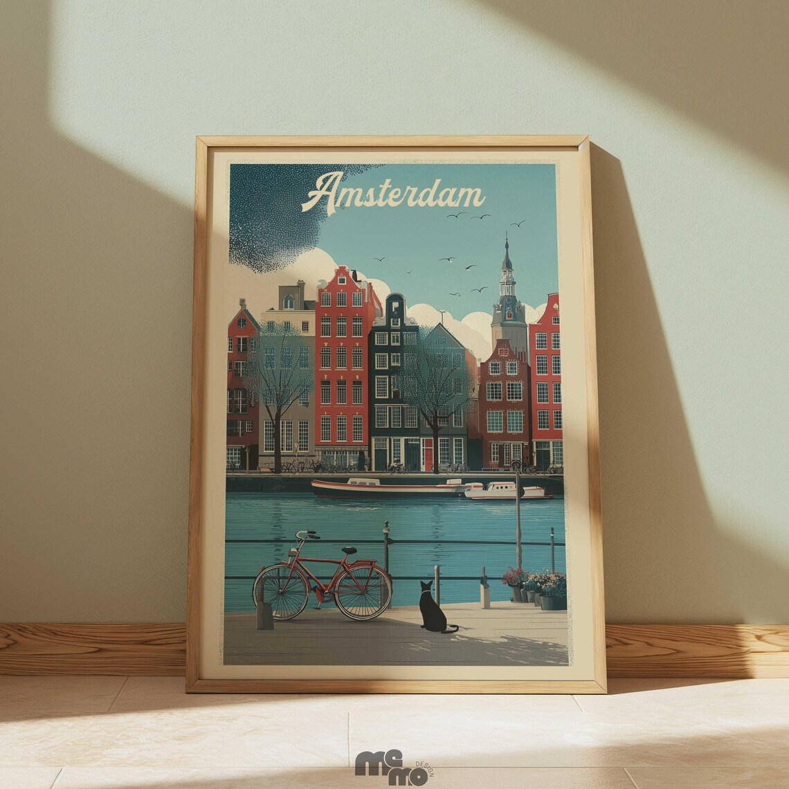 Vintage Amsterdam Dog Canal Travel Poster, Holland