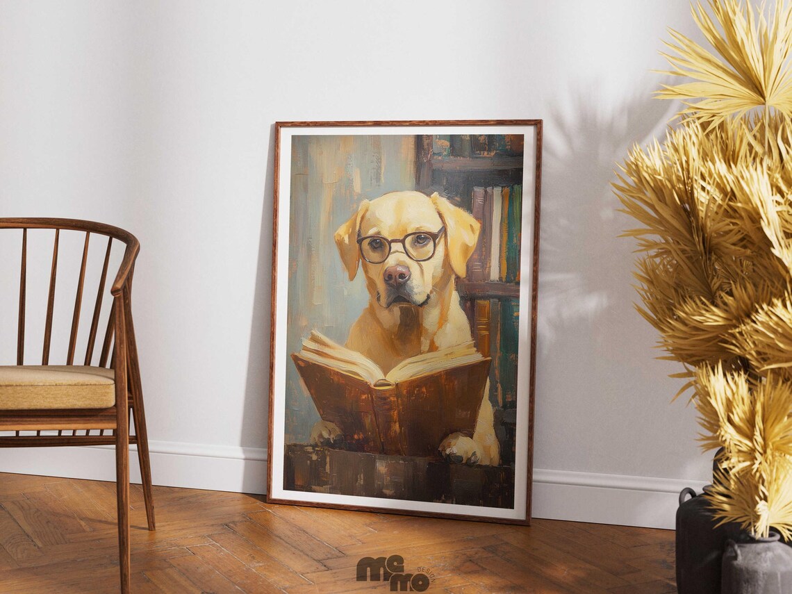 Labrador Reading Book, Funny Dog Library Decor - Image 3