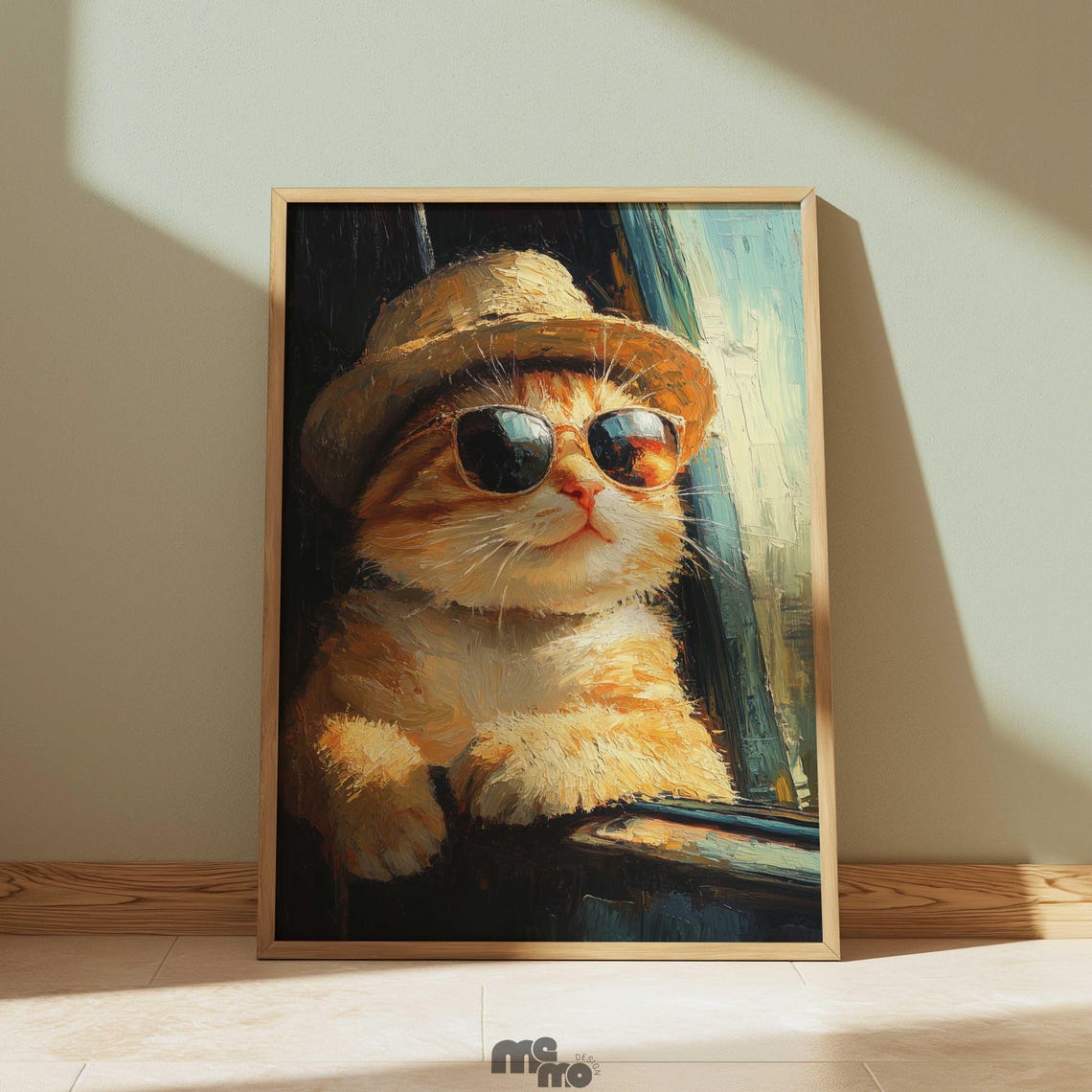 Vacation Cat in Straw Hat and Sunglasses Summer Road Trip Wall Art