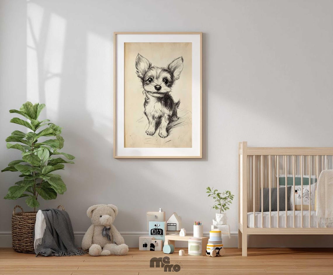 Adorable Puppy Pencil Sketch, Nursery Dog Art Print - Image 4