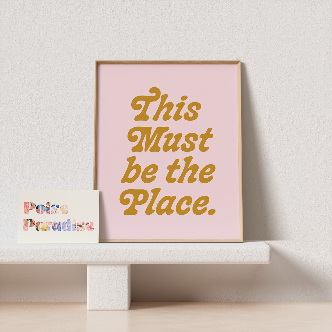 This Must Be The Place Gold Retro Script Typography Poster Blush Pink - Image 4
